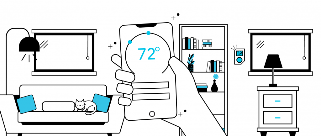 A resident changing the temperature on their thermostat with their smartphone.