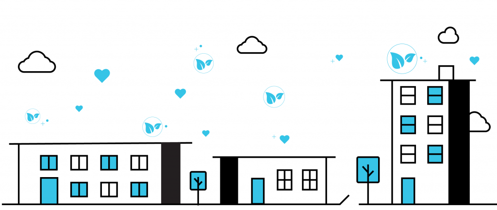 An illustration showing an energy-conscious multifamily property