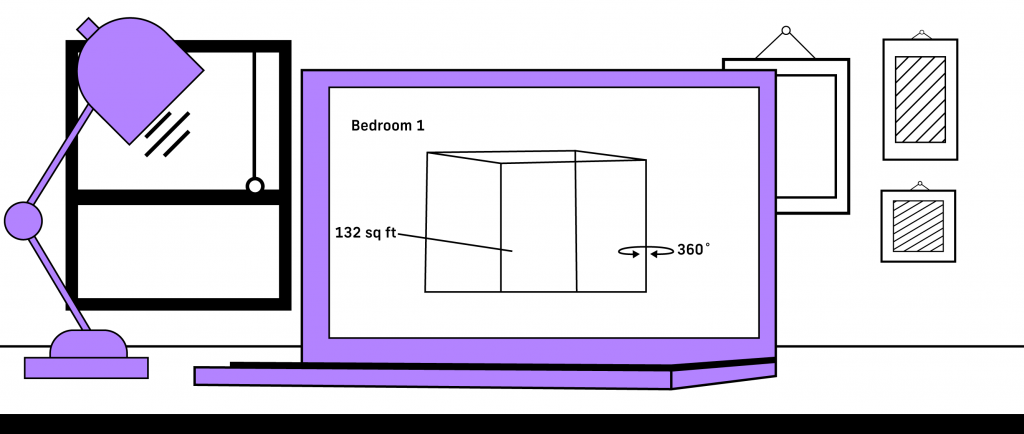 Viewing a 3D virtual apartment tour on a laptop