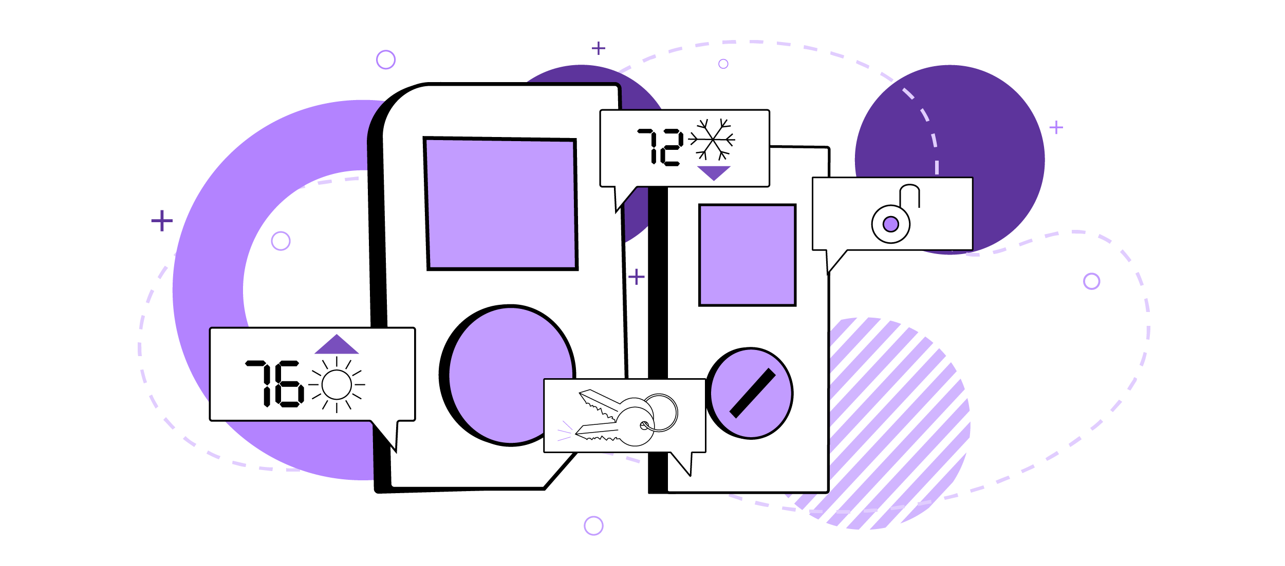 An illustration of a Quext IoT thermostat.