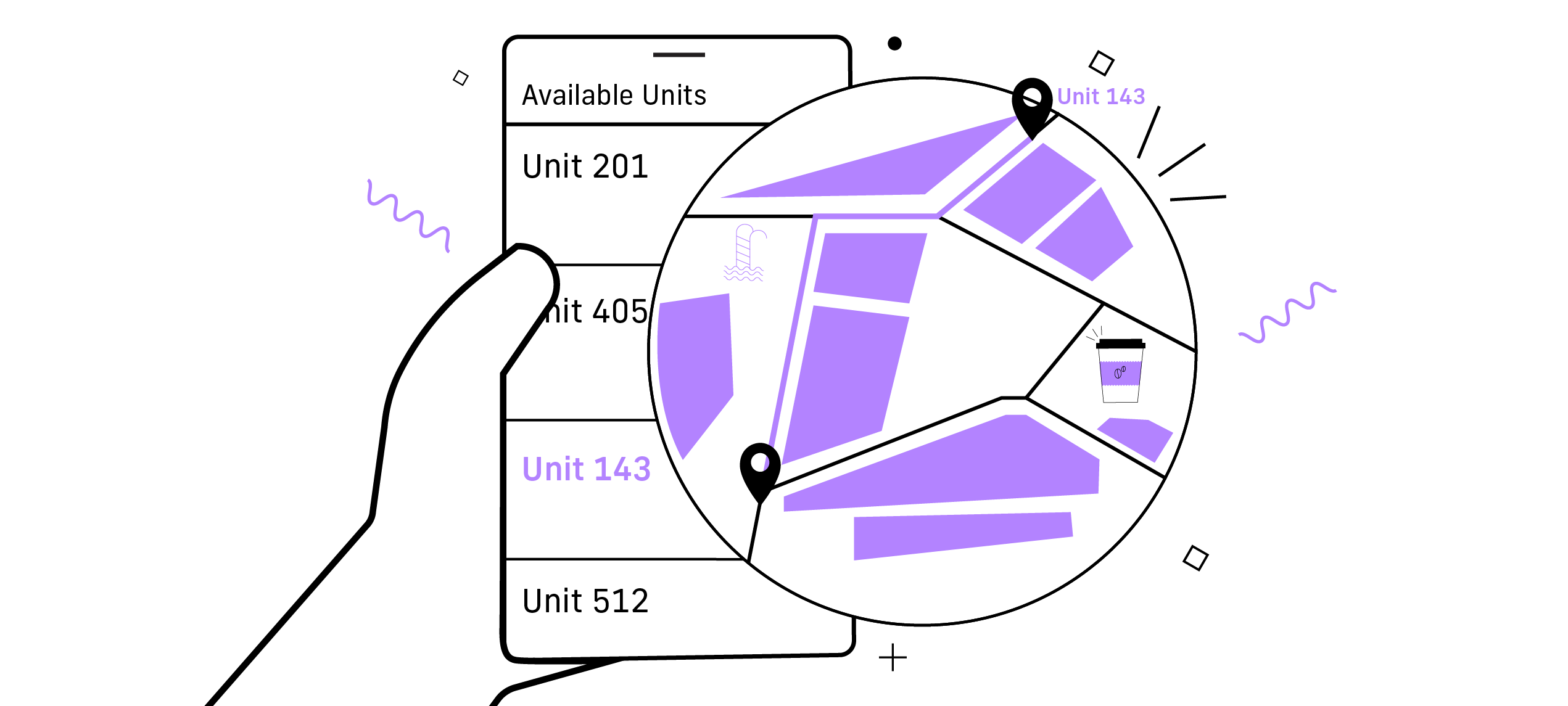 A smart phone showing a map of a multifamily property