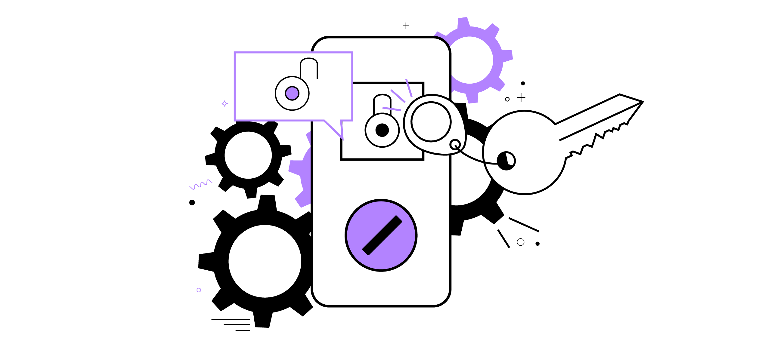 An illustration of a smart lock and a key attached to a key fob