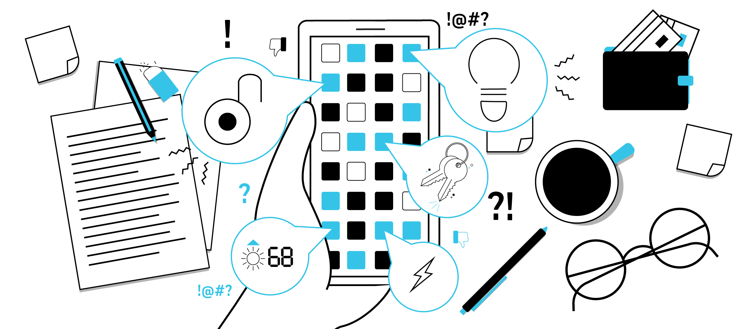 An illustration of an IoT app interface being shown on a smart phone screen.