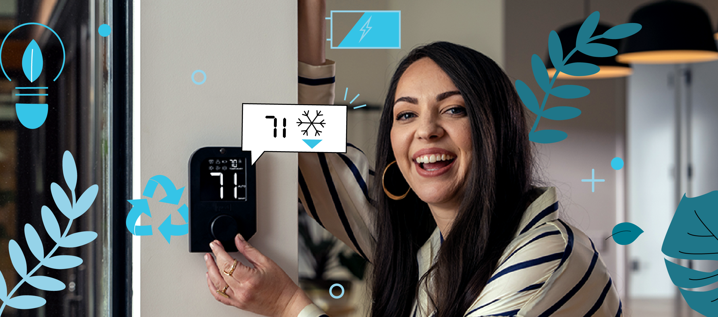 A resident adjusting a Quext IoT thermostat.