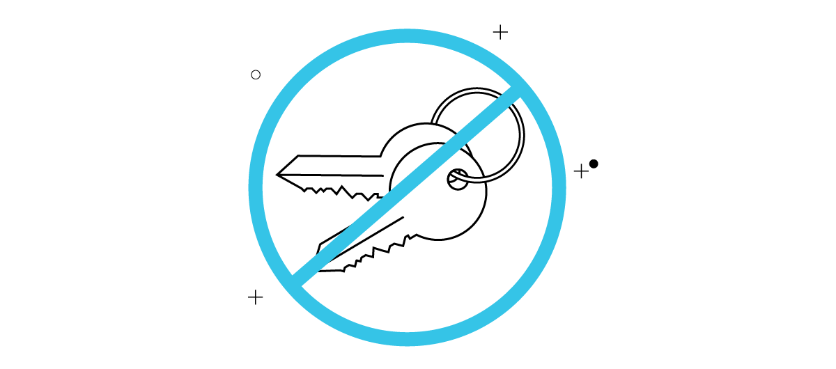 An illustration of keys surrounded by a crossed circle, suggesting the concept of keyless entry