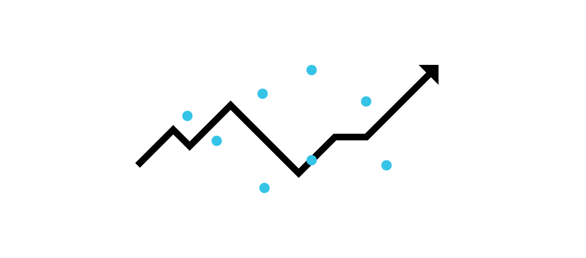 An illustration of a line graph going up, representing a multifamily apartment complex increasing profitability through use of keyless entry and other smart technology.