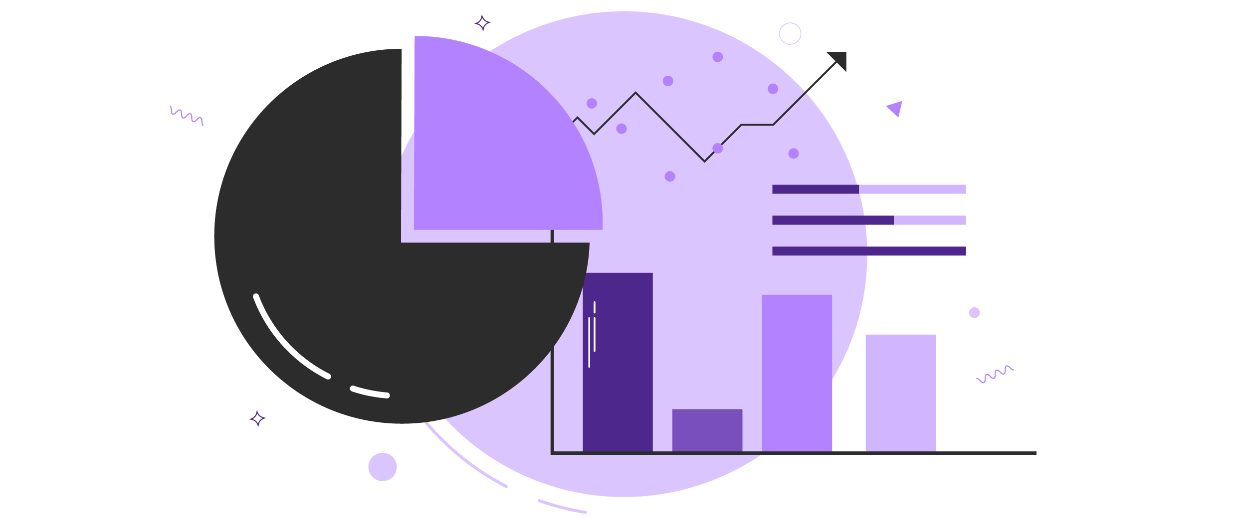 Various graphs symbolizing the values and measurements of property management KPIs.