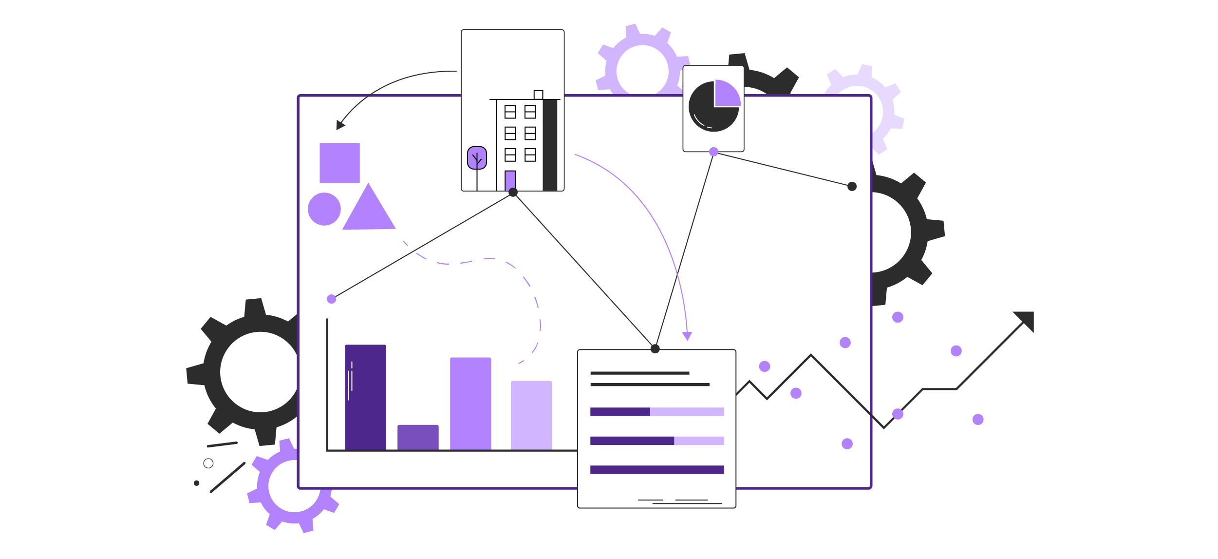 An illustration of a reporting dashboard in an abstract art style.