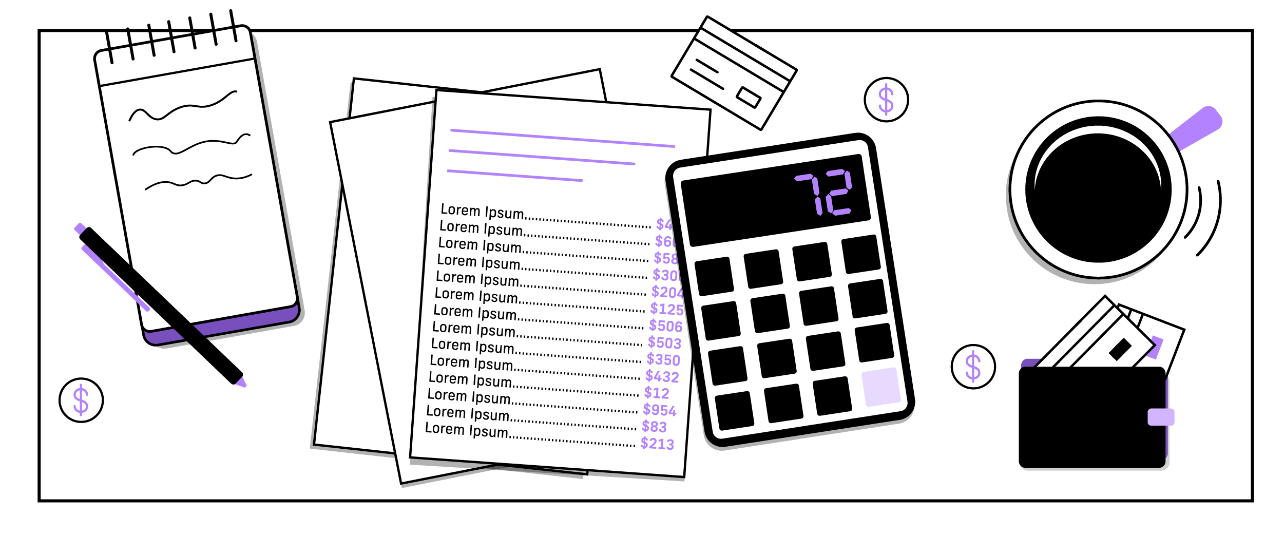 A desktop view of papers, a notepad, and a calculator. Capturing the calculation of ROI.