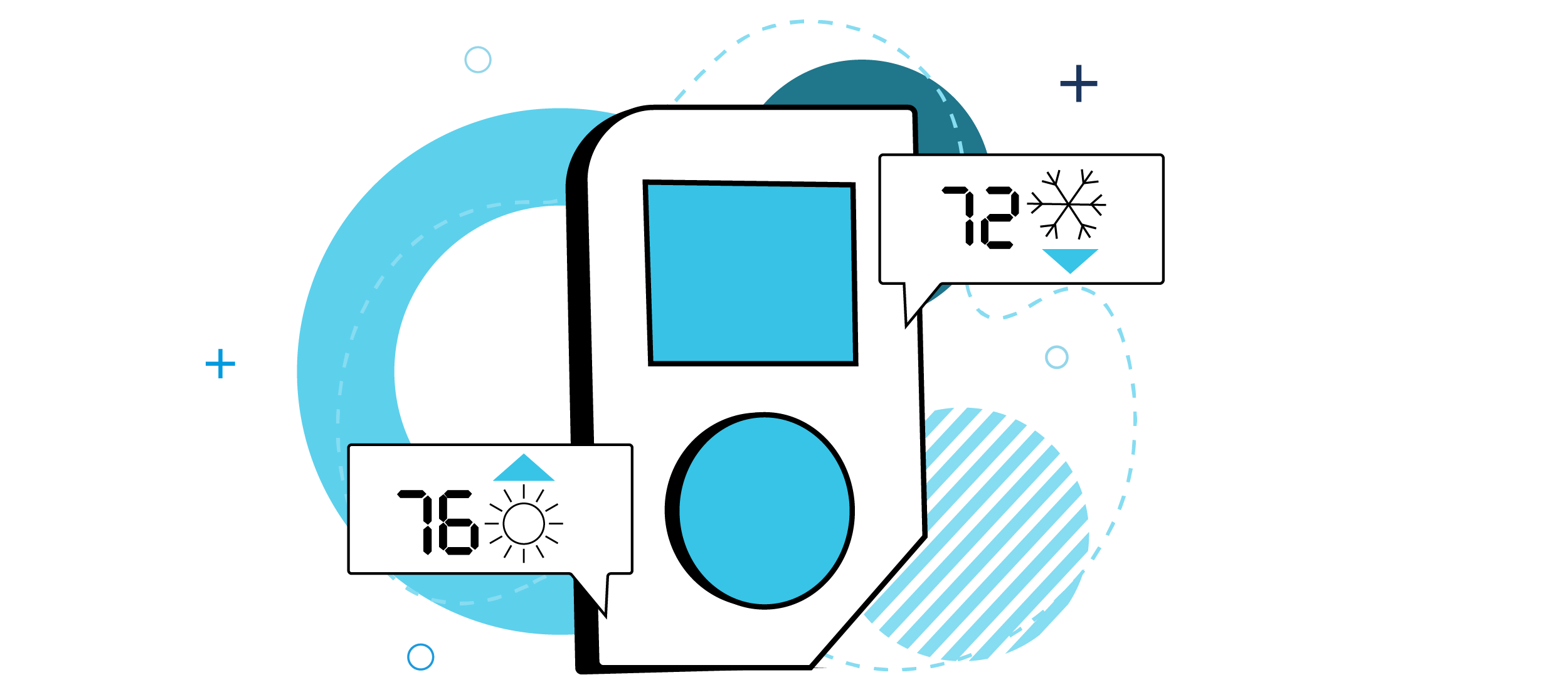 An illustration of a Quext IoT thermostat.