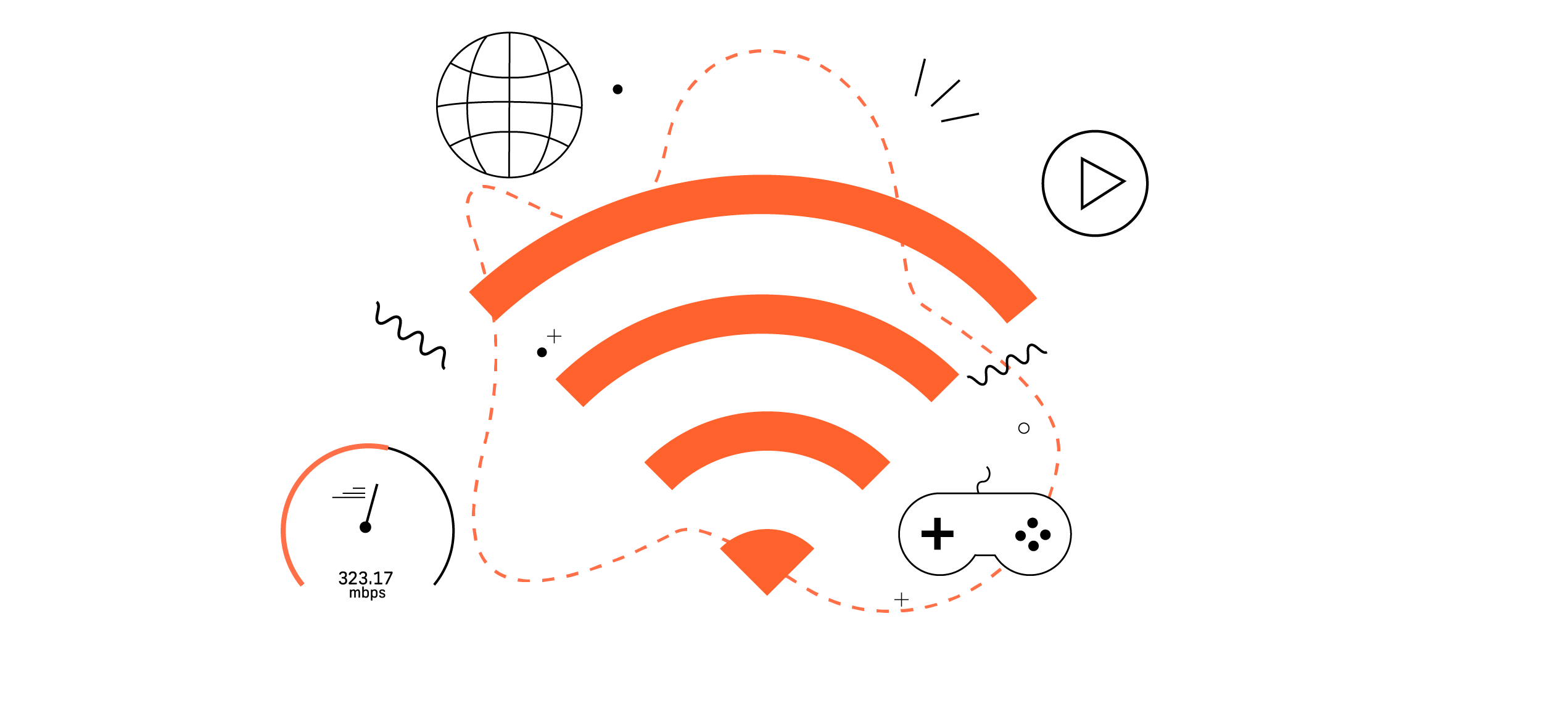 An illustration of a WiFi symbol surrounded by internet gadget icons.