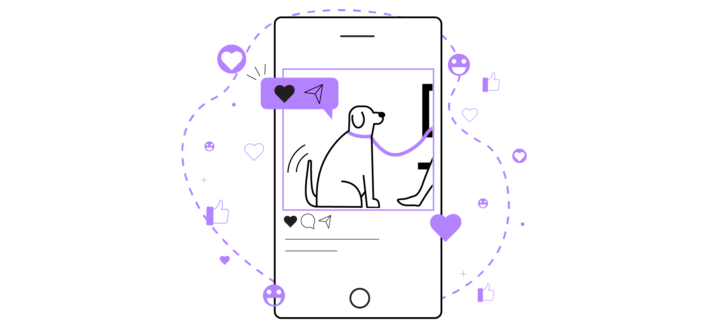 A smart phone showing a dog in an apartment on a social media platform